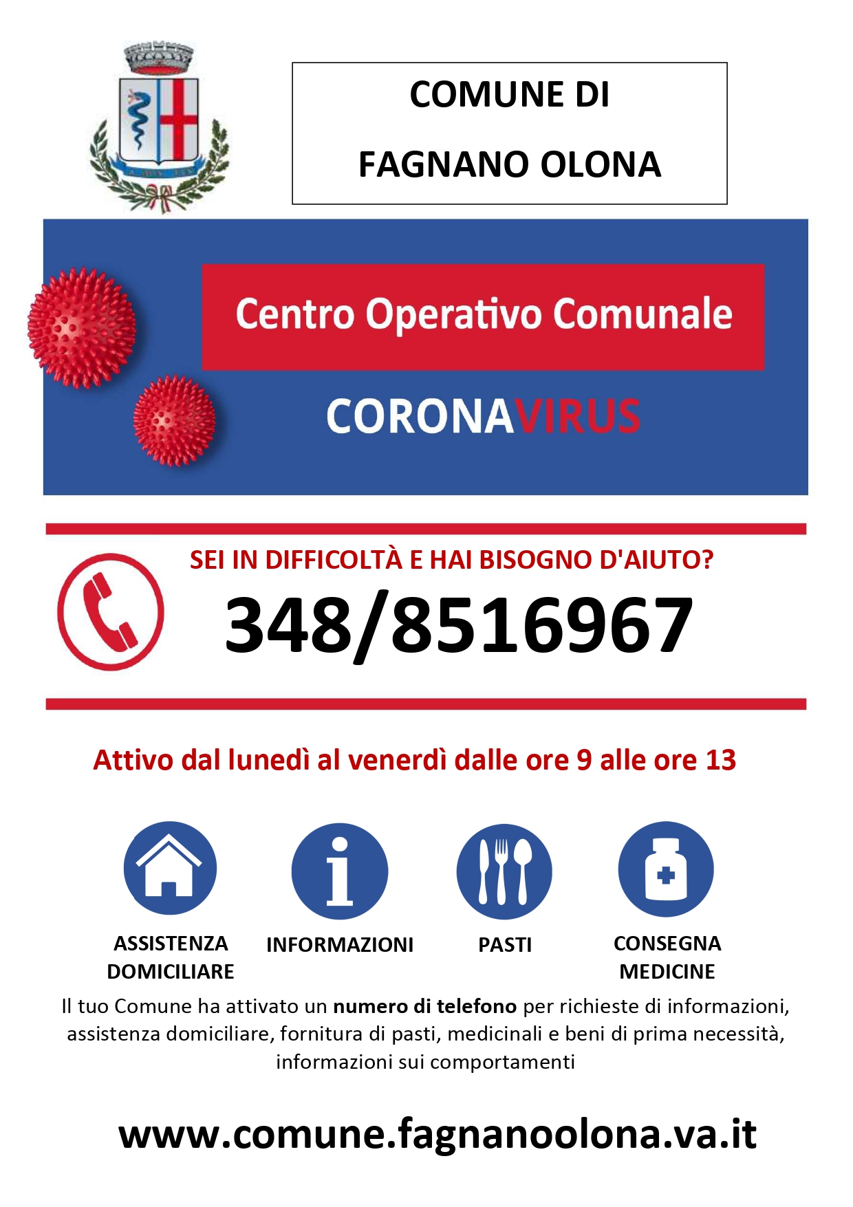 Centro operativo comunale, attivo il numero