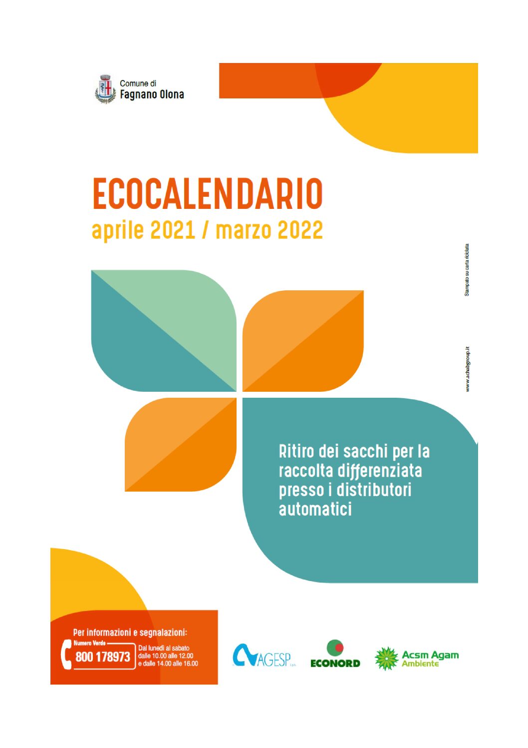 Distribuzione nuovo calendario raccolta differenziata aprile 2021-marzo 2022