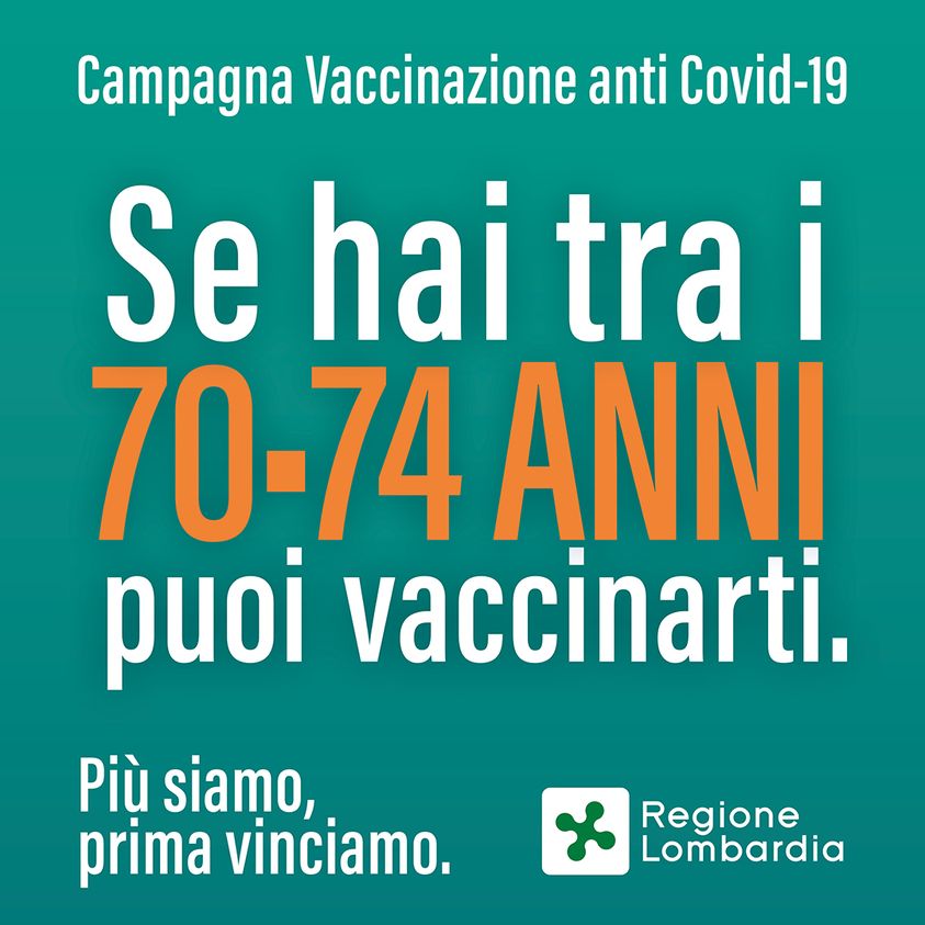 Vaccinazioni tra i 70 e i 74 anni, prenotazioni dall’ 8 aprile